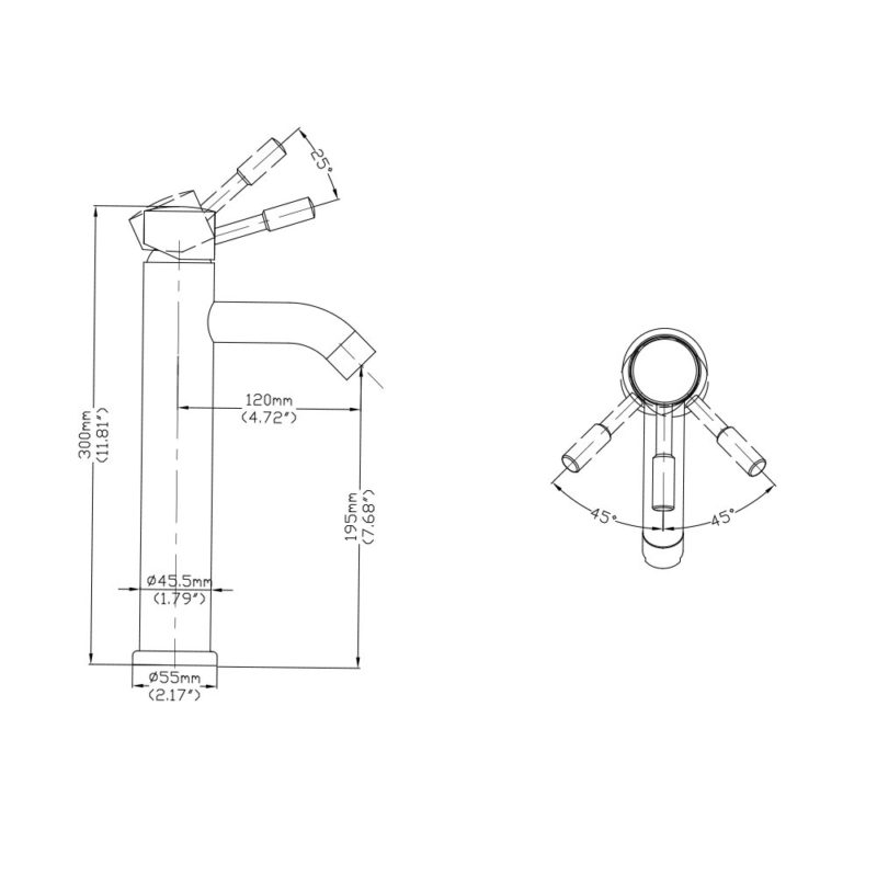 size of Stainless steel single handle tall bathroom faucet