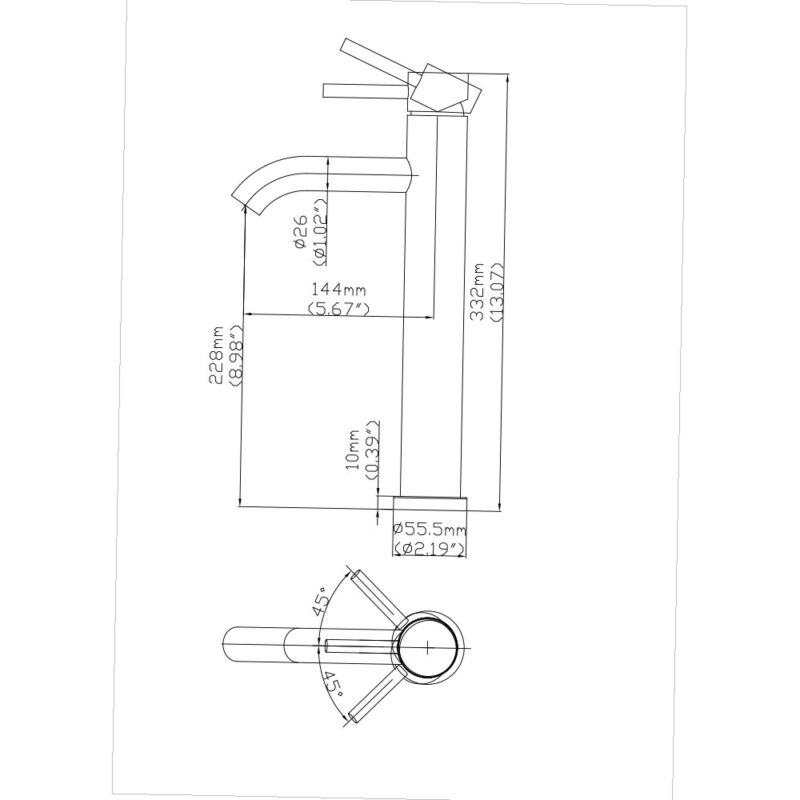 size of stainless steel singel hole vessel faucet