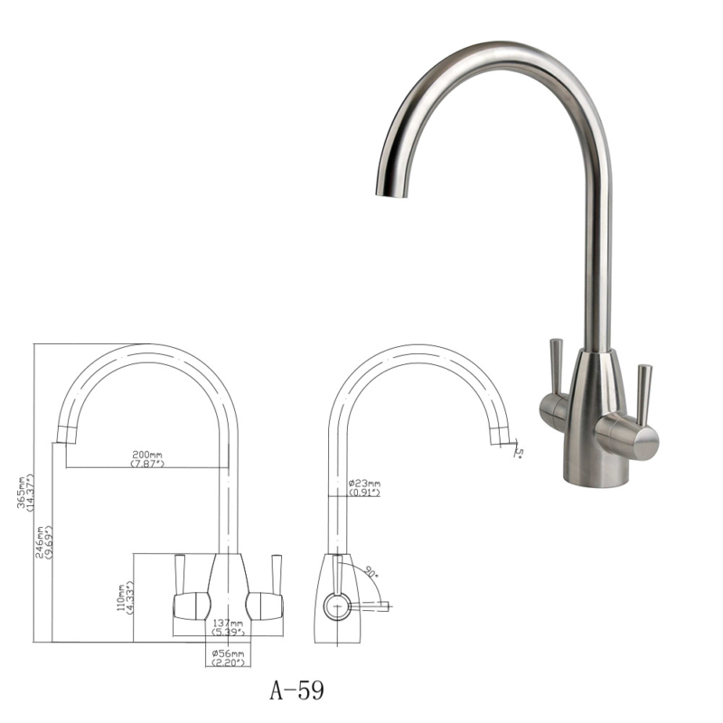 stainless steel 2 lever monobloc kitchen tap