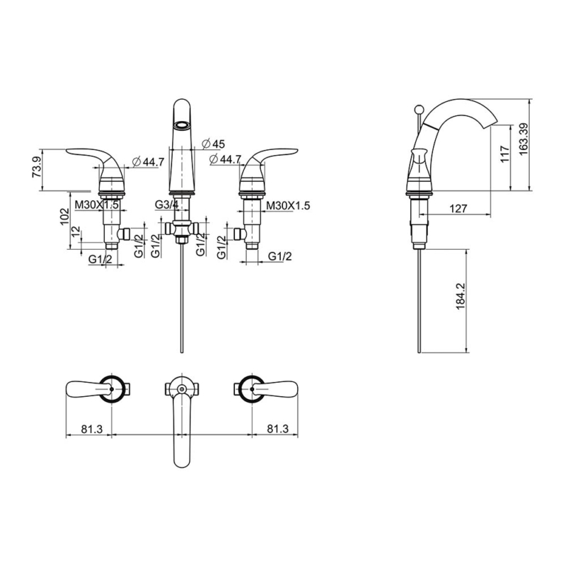 two handle widespread lavatory faucet