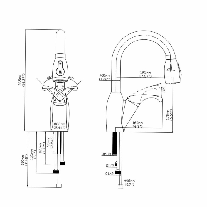 Stainless steel upc kitchen faucet with pull down sprayer Sento