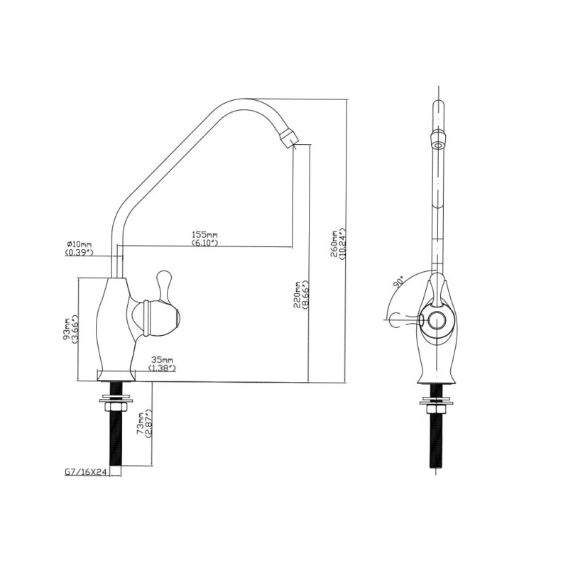 size of drinking water faucet