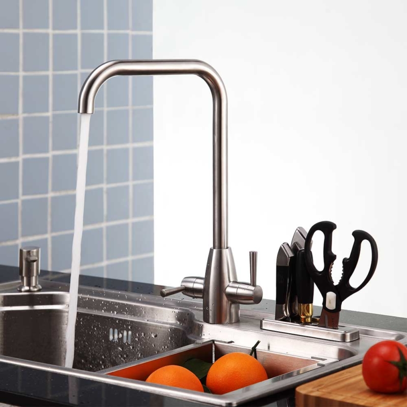 two handle kitchen mixer tap stainless steel