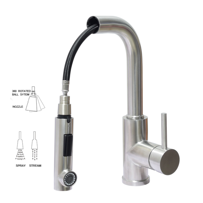 stainless steel kitchen mixer tap with pull out sprayr