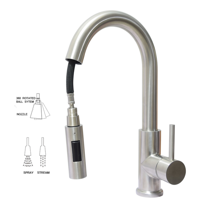 stainless steel kitchen sink pull down faucet