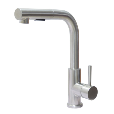 Brushed steel pull out kitchen tap