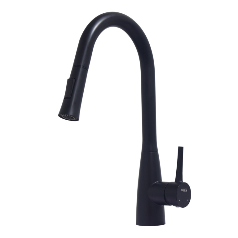 Stainless steel sleek matte black kitchen faucet with sprayer Sento