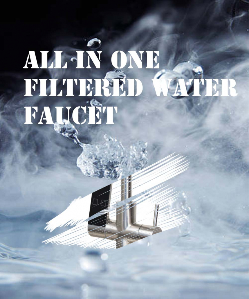 All in one filtered water faucet in stainless steel