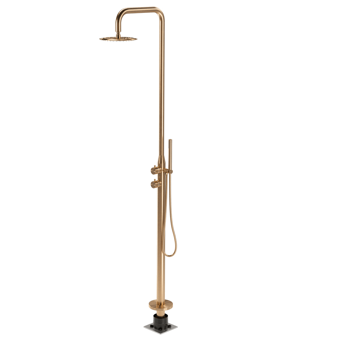 Outdoor Shower Kit With Brass Showerhead - Matte Black Exposed Shower System With Soap Dish