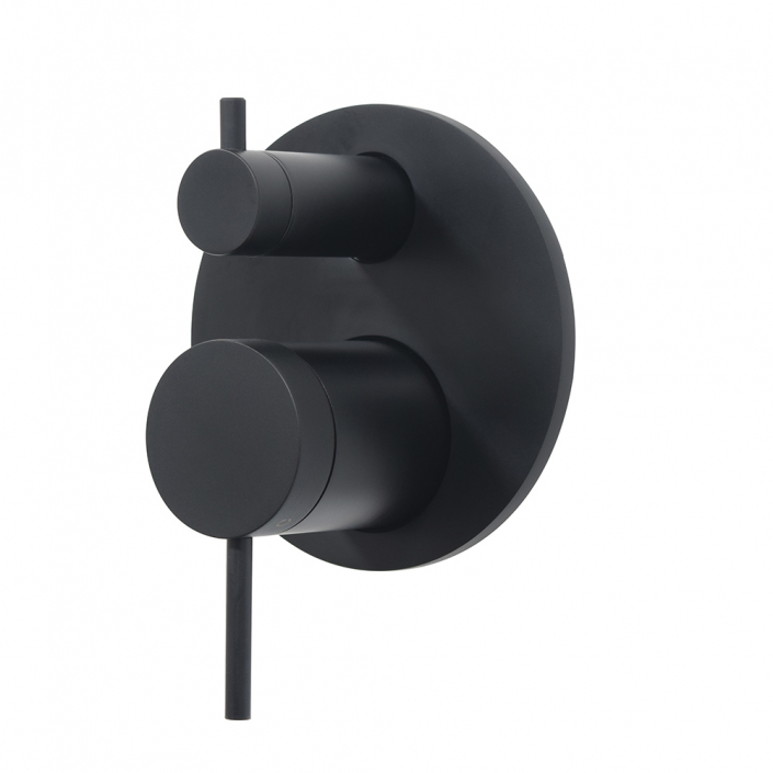 Ultra minimal black Steel Concealed 2 Way Shower Valve with Diverter with solid round plate