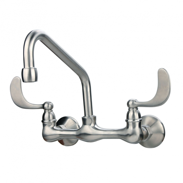 Stainless Steel Backsplash Mount Scrub Sink Faucet with swival Spout and wrist action handles