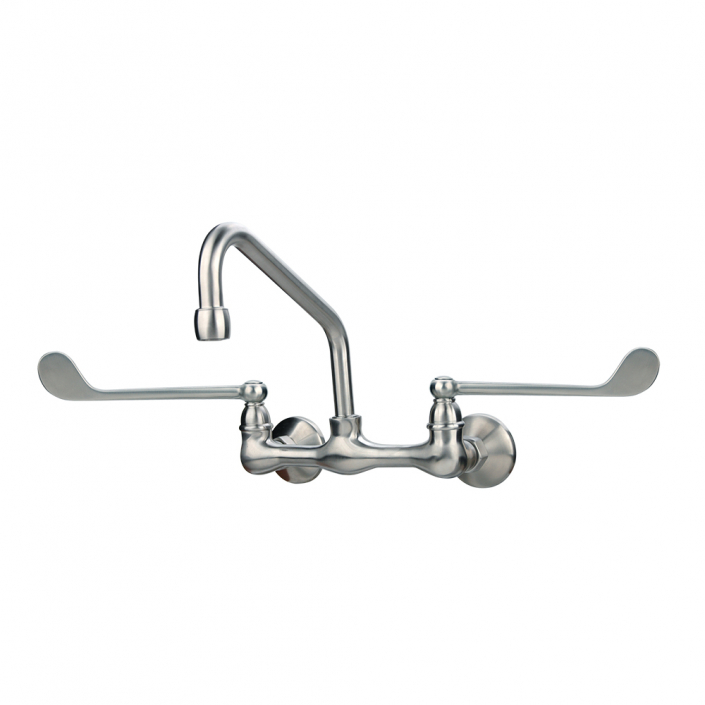 Stainless Steel Backsplash Mount Scrub Sink Faucet with swival Spout and wrist blade handles
