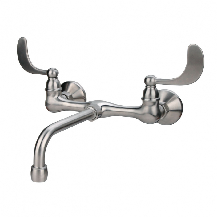 Stainless Steel Backsplash Mount Scrub Sink Faucet wrist action handles