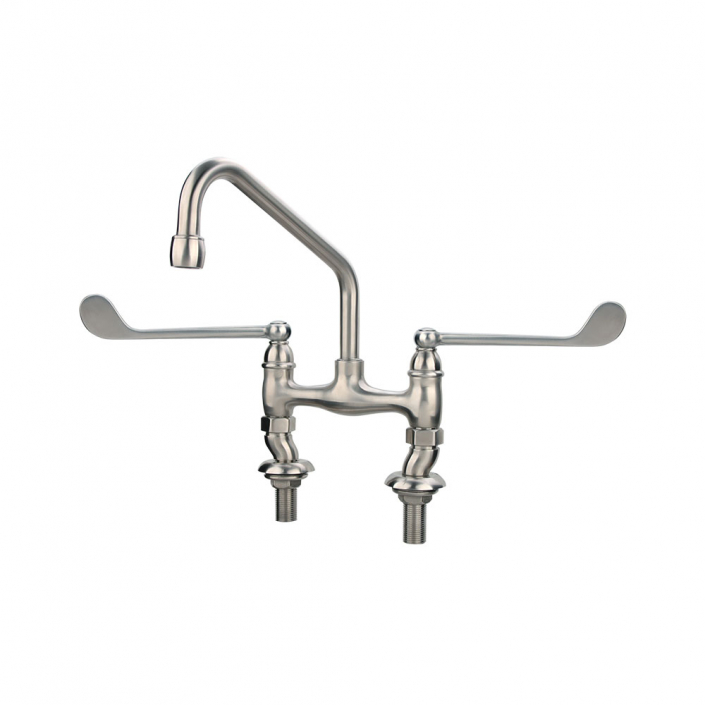 Stainless Steel deck Mount Scrub Sink Faucet with swival Spout and wrist blade handles