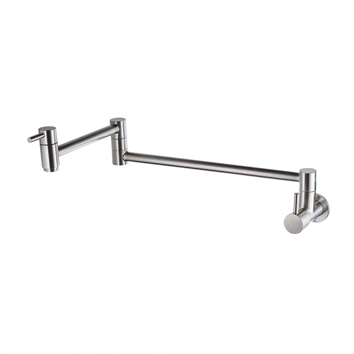 Brushed stainless steel wall mounted pot filler faucet