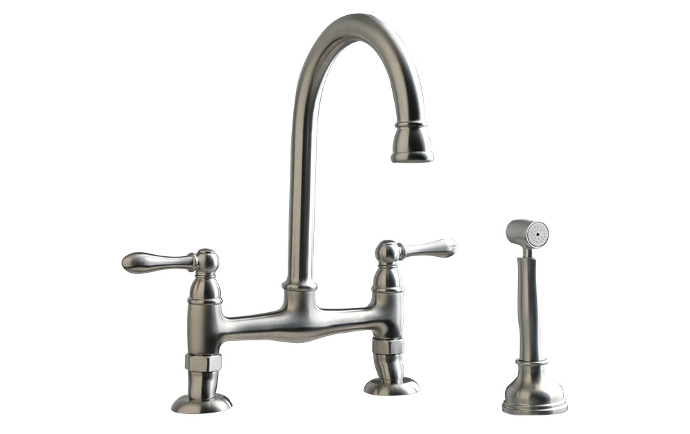 Victorian Bridge kitchen faucet with side sprayer , spot free solid stainless steel