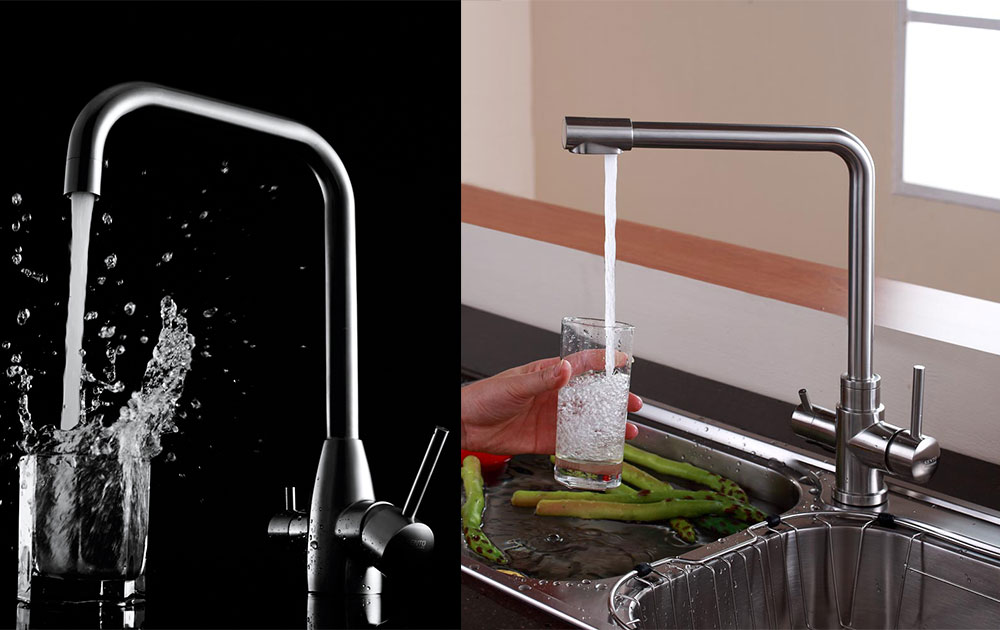 3 way drinking water faucet in solid stainless steel