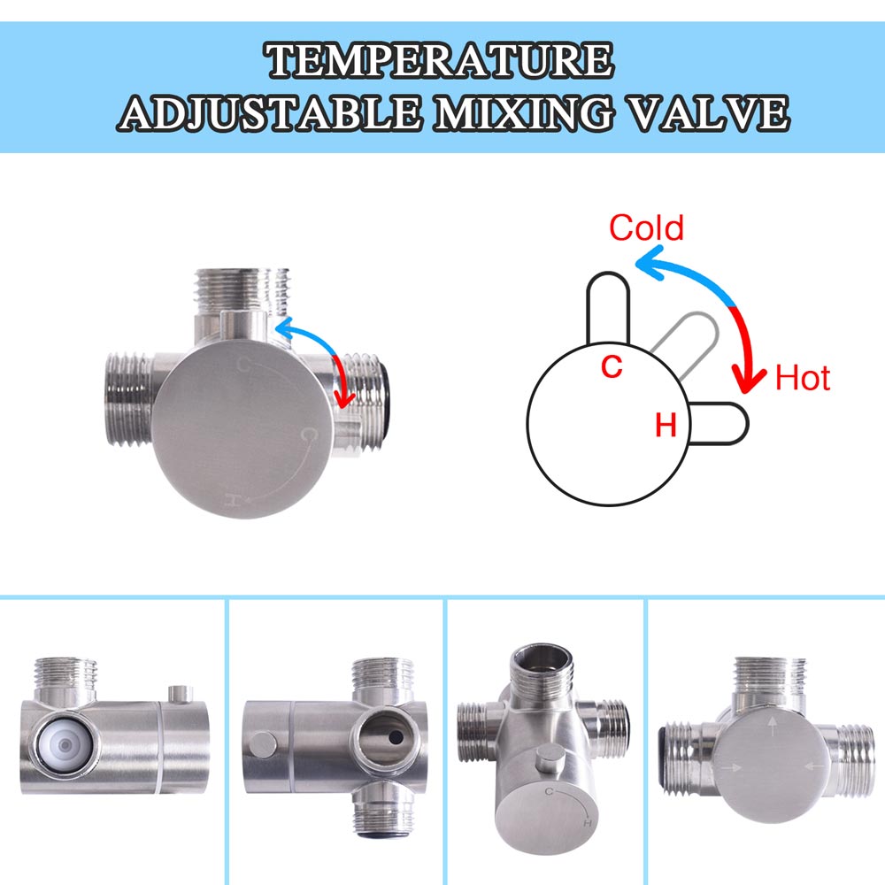 Temperature adjustable valve for automatic faucet, stainless steel