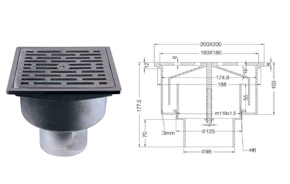 heavy duty stainless steel commercial compact drain