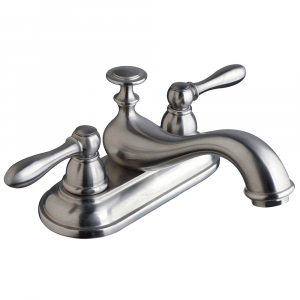 low arc traditional 4 in centerset faucet made of stainless steel, two handles