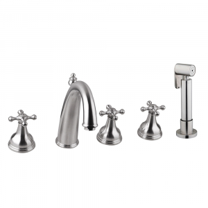 Traditional widespread bathtub filler faucet, Solid stainless steel, with sprayer shower