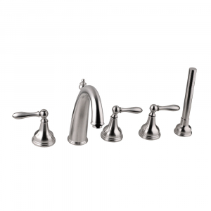 Traditional 5 hole 3 handle bathtub filler faucet, Solid stainless steel,with handshower