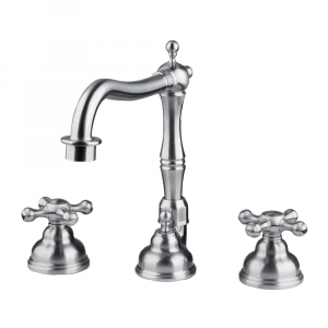 widespread bathroom faucet with Victorian spout, solid stainless steel