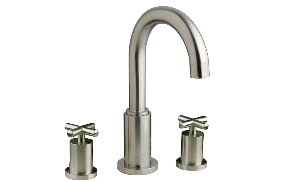 Widespread Lavatory Faucet with Gooseneck Spout and Low Cross Handles, spot free stainless steel