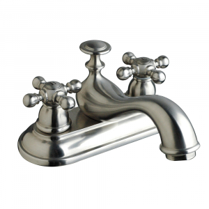 low arc traditional vanity sink centerset faucet made of stainless steel, crosshead handles