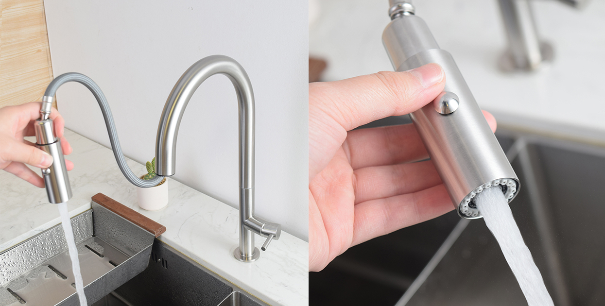 extreme minimalist pull out stainless steel faucet by sento